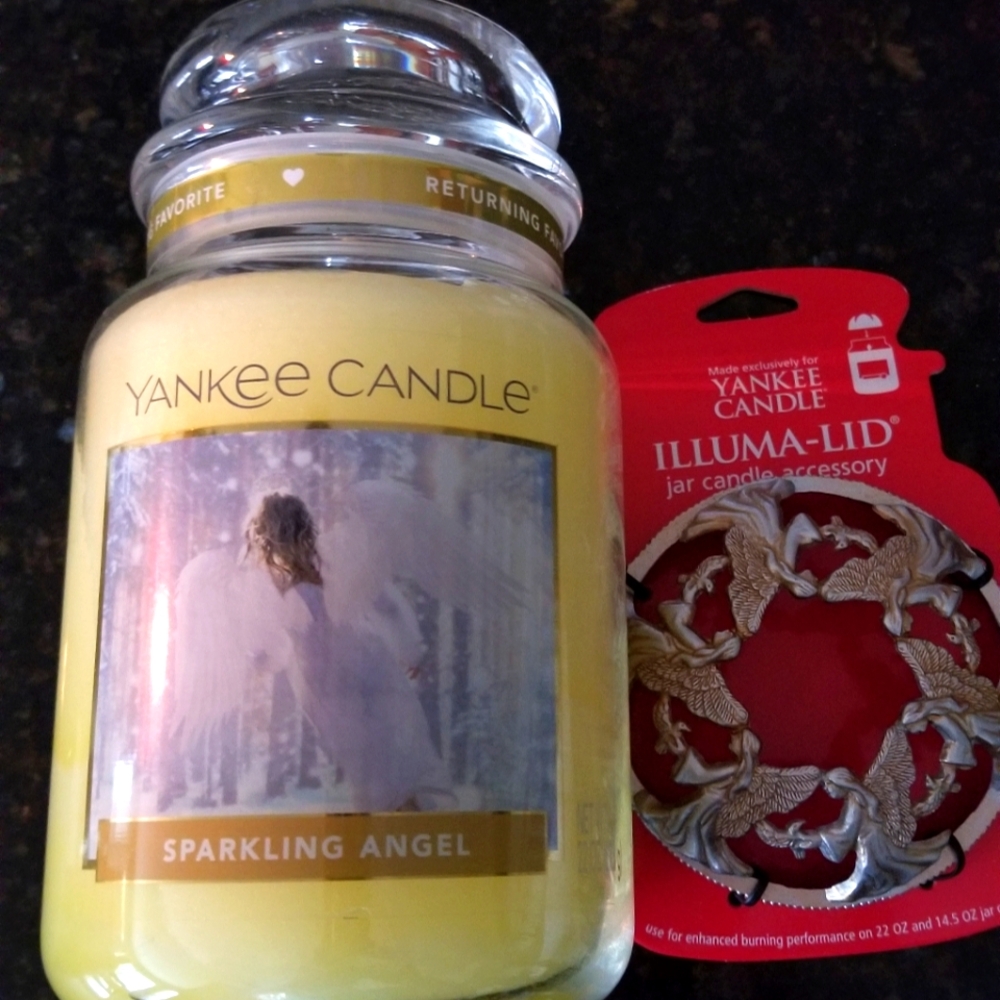 New! Yankee Candle Sparkling Angel with Matching Angel Illuma-lid